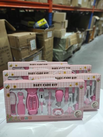 MayMax Set para Cuidado del Bebe 13 en 1 Rosa - Kit Completo de Higiene Infantil con Tijeras, Cepillo, Lima y Mas, Accesorios Suaves con Estuche Organizador