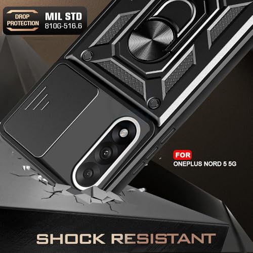 Image of AESTMO Tough Armor OnePlus Nord 5 5G Bumper Back Case Cover | Ring Holder & Sliding Camera Shield Cover | 360 Degree Protection Back Case Cover for OnePlus Nord 5 5G (Black)