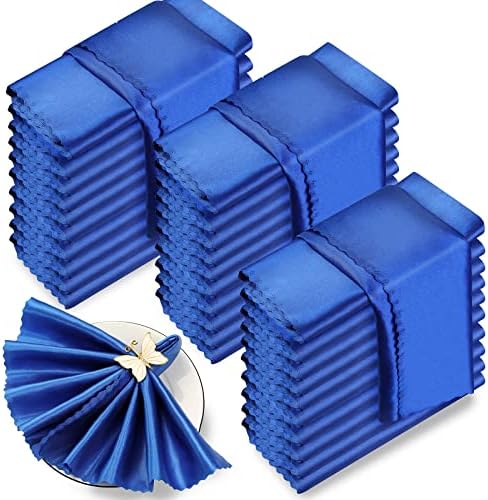 SiinvdaBZX 60 Pieces Royal Blue Cloth Napkins Scalloped Edges Decor, 17x17 Inches Square Satin Napkins Silky Soft Polyester Dinner Napkins for Wedding Banquet Restaurant Decoration