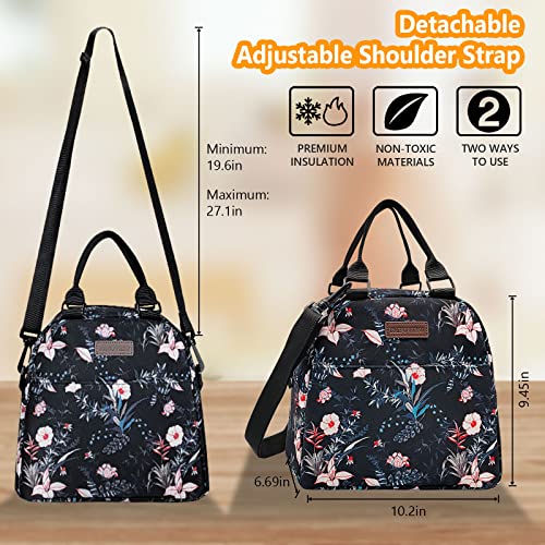 Insulated Lunch Bag For Women，Large Reusable Lunch Box For Women，Cute Flower Floral With Adjustable Shoulder Belt, Portable Lunch Tote Cooler Bags, Perfect For Adult Travel Picnic,Office,Working #TOP3