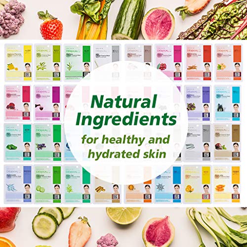 DERMAL 24 Combo 2 Pack Collagen Essence Full Face Facial Mask Sheet - The Ultimate Supreme Collection for Every Skin Condition Day to Day Skin Concerns. Nature made Freshly packed Korean Face Mask
