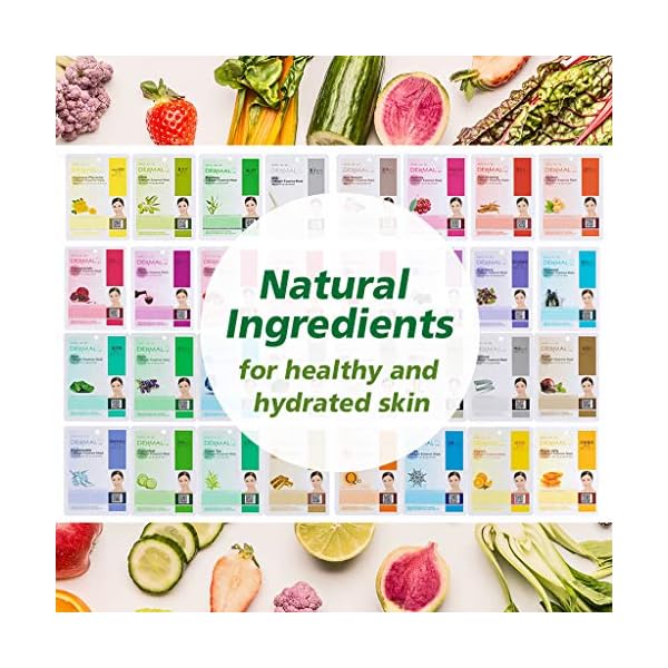 DERMAL 48 Combo Pack Collagen Essence Korean Face Mask - Hydrating and Soothing Facial Mask with Panthenol - Hypoallergenic Self Care Sheet Mask for All Skin Types - Natural Home Spa Treatment Mask