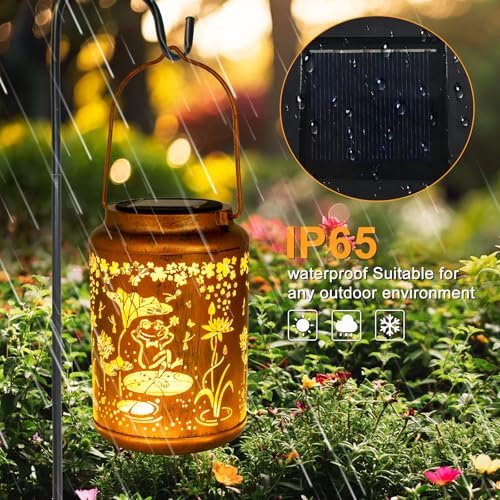 Frog Outdoor Solar Lanterns,Birthday Gardening Gifts for Women Mom Grandma,Garden Decor Waterproof Metal Hanging Lights for Patio Yard Pathway Lawn Front Porch by GOUPCA - Image 4