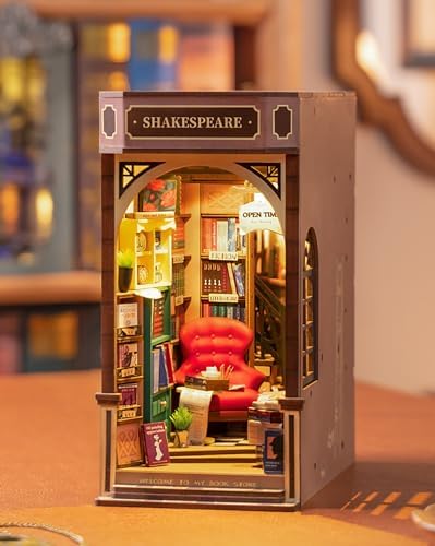 Rolife Book Nook Bookstore, Miniatur Haus 3D Puzzle Modelbau für Erwachsene | DIY Booknook Modellbausatz für Bücherregal Dekoration, inzigartiges Weihnachts- & Geburtstagsgeschenk