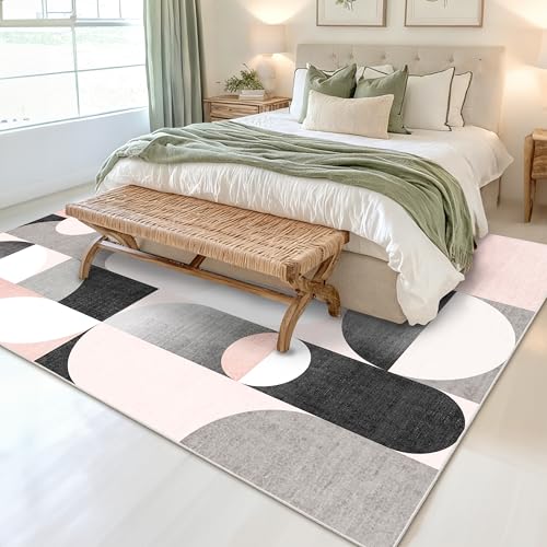 Tapete de área 5x7 rosa lavable antideslizante moderno miniatura 3