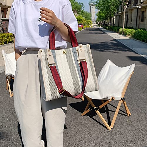 Canvas Tote Bag For Women Crossbody Hobo Bag Casual Canvas Shoulder Handbags Top Handle Color Stripe Satchel Purse #TOP2