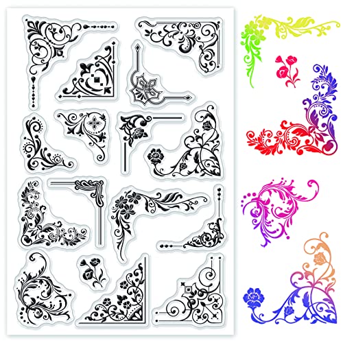 GLOBLELAND Eckblumenform Klarer Stempel Silikonstempel für Kartenherstellung und DIY Scrapbooking Cover