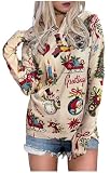 LANMERTREE Christmas Tops for Women Long Sleeve Hoodie for Women Long Sleeve Funny Novelty Graphic Top Xmas Tops(Multicolor,2XL)
