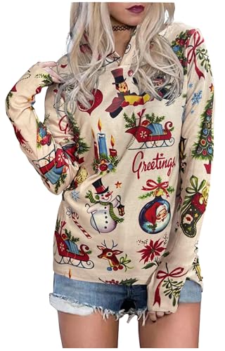 CHUNTIANRAN Christmas Hoodie for Women Early Best Christmas Shirts Merry Christmas Lightweight Sweatshirt Hoodies Tops(Xmas Apricot Medium)