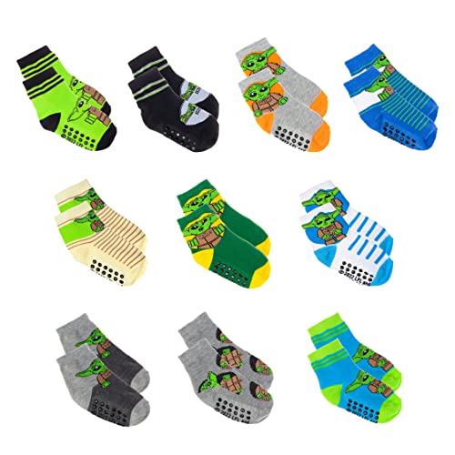 Image of Disney Baby Yoda Boys Socks 10 Pack Kid Socks and Toddler Socks with Grippers, Non Slip Socks for Boys