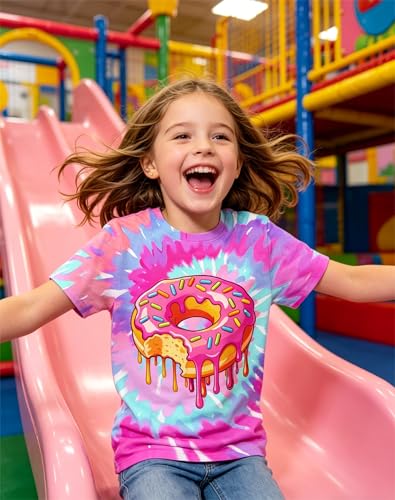 Image of SunFoucs Girls Kids Shirts Size 5-12 Tie Dye Casual Tshirt Short Sleeve Crewneck Tee Top | Short Sleeve Rainbow Tee Top