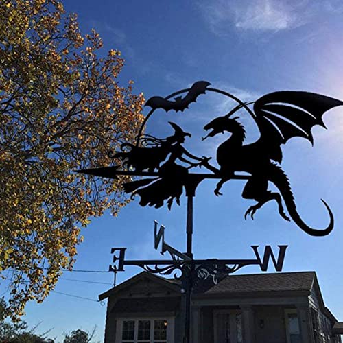 Bturyt Outdoor Metal Weather Vane Steel Weathervane Retro Farm Scene Vane And Dragon Black Weather Vane Garden Wind Vane #TOP2