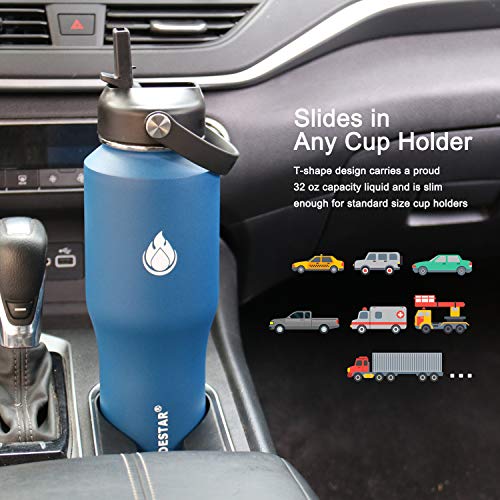 Sendestar Water Bottle 32Oz,2 Lids(Straw Lid),Wide Mouth Stainless Steel Vacuum Insulated Double Wall Keep Liquids Cold Or Hot All Day,Sweat Proof Sport Design,Fit Car Cup Holder(Cobalt) #TOP1