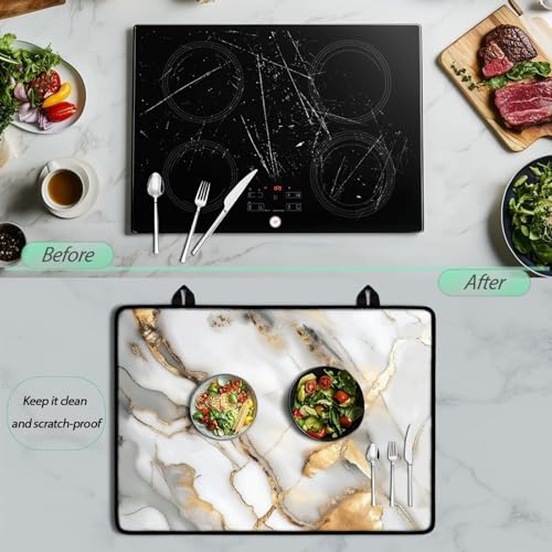 Image of Poceacles Stove Top Cover for Electric Stove, Stove Mat for Glass Stove Top, Heat Resistant Oil Resistant Cooktop Protector Cover for Kitchen Decor, White Gold Marble