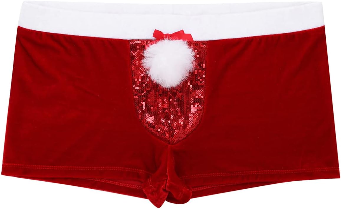 YiZYiF Men's Adult Christmas Holiday Santa Claus Fancy Costume Boxer Shorts Cosplay Underwear