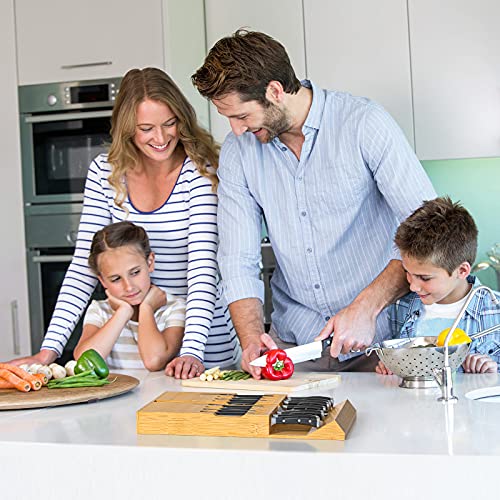 Furninxs Bamboo Knife Block In-Drawer Holds 16 Knives, Kitchen Knife Organizer Holder With Slot For Knife Sharpener, Large Handle Steak Knife Storage Insert Without Knives For Home & Chef #TOP5