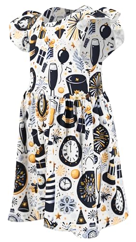 Image of Unique Baby Girls' Short Sleeve Everyday Printed Dresses for Kid and Toddler, Sizes 2T-12Y