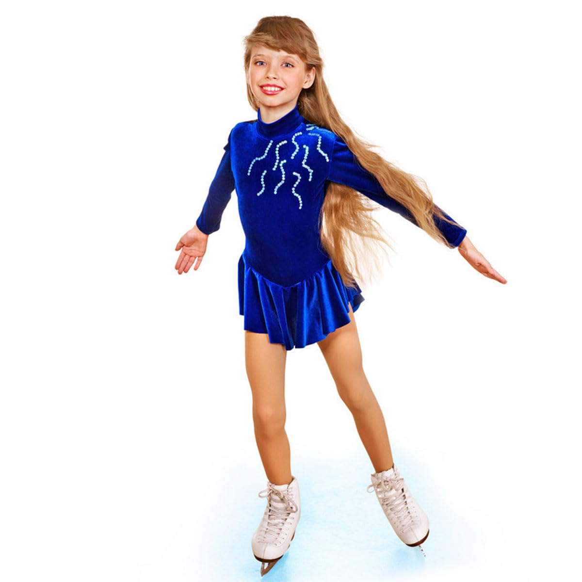 purpleq Damen Langarm Eiskunstlauf Kleid Kinder Mädchen Samt Langarm Strass Gymnastik Rollkragenpullover Langarm Kürkleid Mit Strass Rollkunstlauf Wettbewerb Tanzanzug