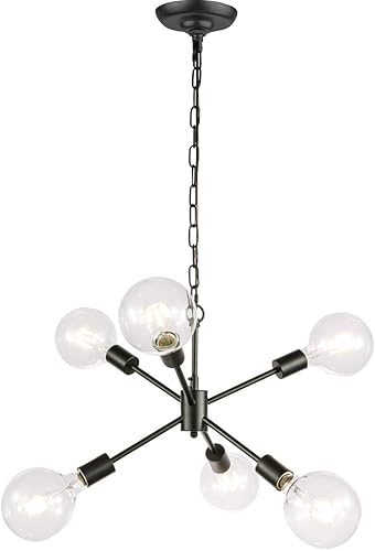 Living District Interior Moderno Hogar Decorativo Brillante Techo Nolan 6 Luz Negro Colgante