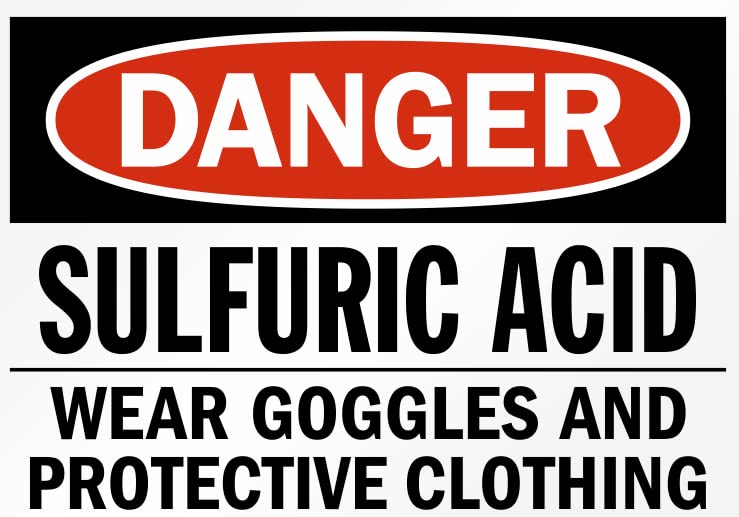 Danger sulfuric acid wear goggles and protective clothing signage, PVC Waterproof sticker