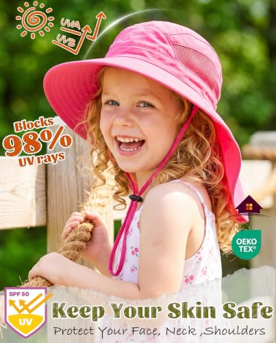 Image of Home Prefer UPF50 Wide Brim Kids Sun Hat Neck Flap Boys Girls Sun Protection Hat for Beach Fishing