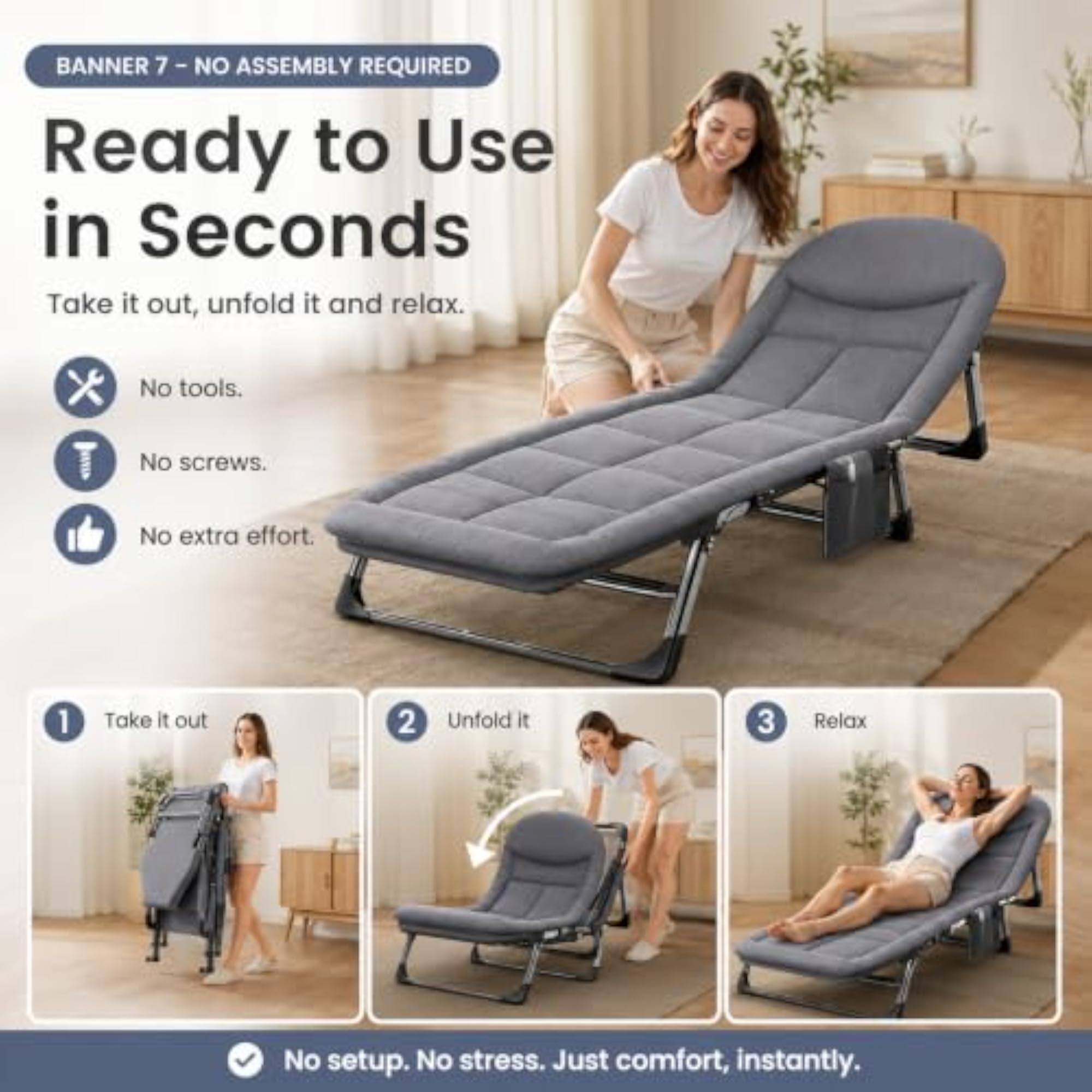 Premium 5-Level Adjustable Folding Lounge Bed