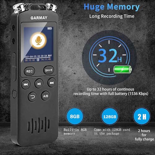 Image of Digital Voice Recorder 136GB 1536KBPS 9724Hours Recording Capacity 32H Battery Time Voice Activated Recorder with Playback Noise Reduction Dictaphone with Microphone Jack for Meeting Lecture