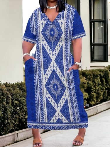 Image of PinkPatty Women's Oversize V Neck Short Sleeve Maxi Dress with Pockets