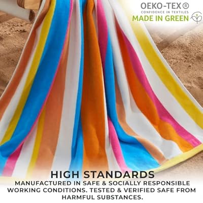 Great Bay Home Large Beach Towels 30” x 60”, 100% Cotton Cabana Stripes for Beach, Bath, Pool, Gym, Lightweight and Quick Dry, Multi Stripe Packs Colorful Stripe 51K gdiMQKL. SS400