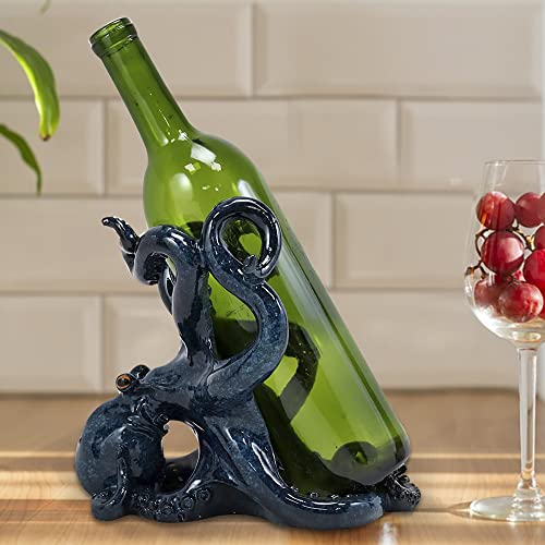Octopus Wine Holder Figurine Countertop Bar Decor Octopus Sculpture Single Wine Holder (Blue) #TOP2