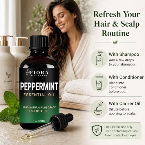 Image of Peppermint Oil by Fiora Naturals - 100% Pure Peppermint Essential Oil, Mentha Piperita Mint Oil for Aromatherapy Diffuser, Skin, Hair, Scalp, DIY Soap & Candle Making, Aceite de Menta