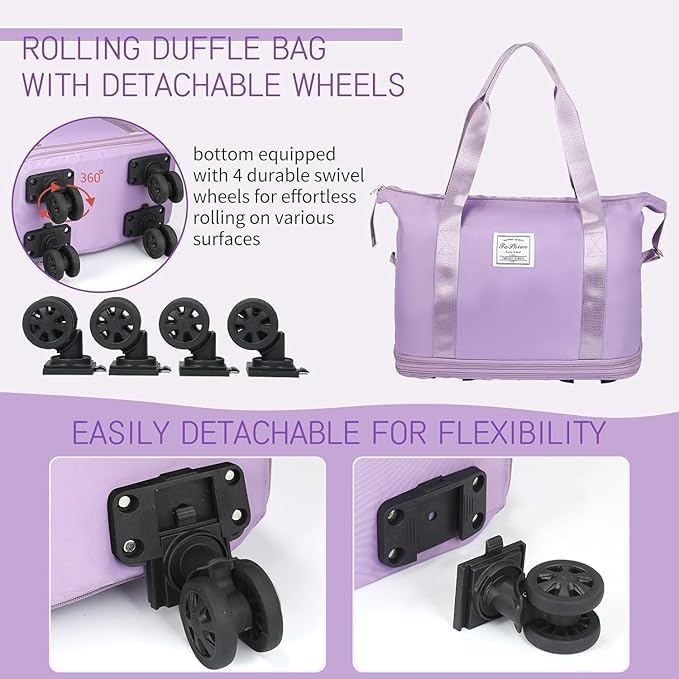 Image of TEKCOOL Duffel Trolley Bags for Travel,Luggage Bags for Travel,Rolling Duffle Bag with Wheels,Travel Bags for Luggage Trolley,Expandable Foldable Duffle Bag with Wheels - Purple'