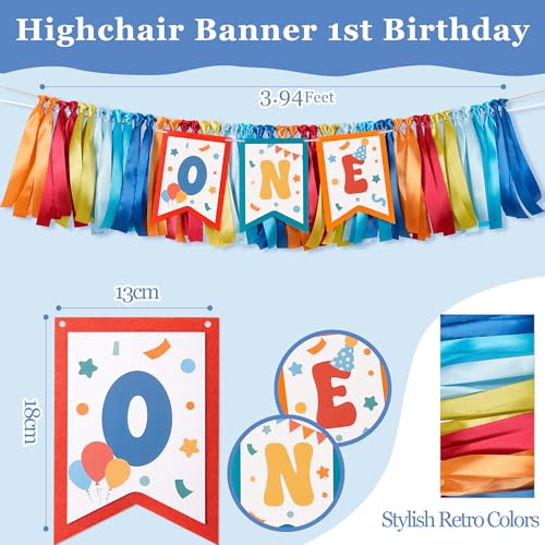 Image of Kriyokiaa Fun To Be One Birthday High Chair Banner Retro Rainbow One High Chair Banner Boy Photo Backdrop Fun To Be One Birthday Decorations for Boys Girl Wall Hanging Decorations for Kids Bedroom
