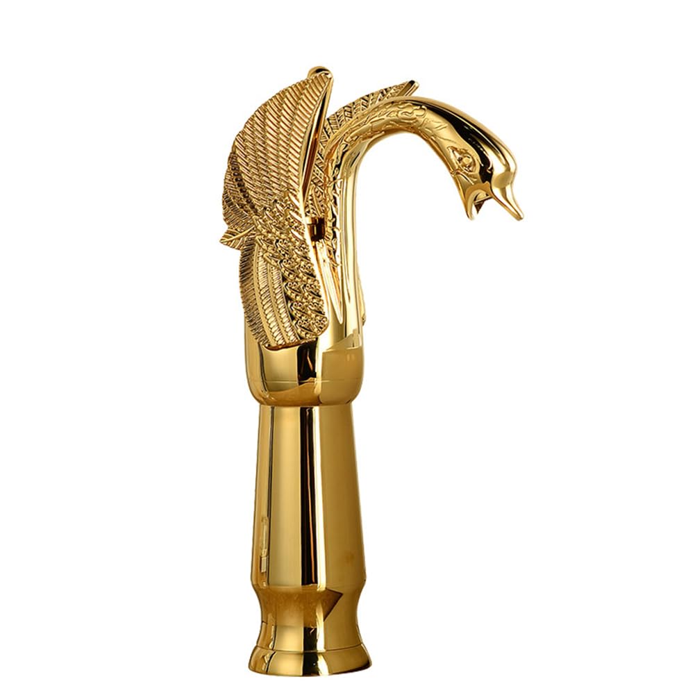 Lakkoakoaa A Basin Taps Bathroom Basin Tap Ntique Style Brass Single Lever High Bathroom Sink Mixer Faucet, Hot/Cold Water, With Uk Standard Hoses, Gold