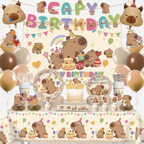 222Pcs Xynic Capybara Birthday Decorations Tableware Set 25 Serves