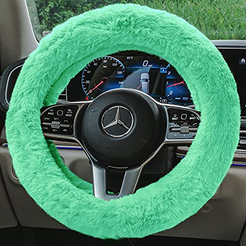 Image of FH Group Universal Fit Doe16 Faux Rabbit Fur Cozy Steering Wheel Cover fits Most Cars, SUVs, Trucks, and Vans, Ultimate Protection Mint