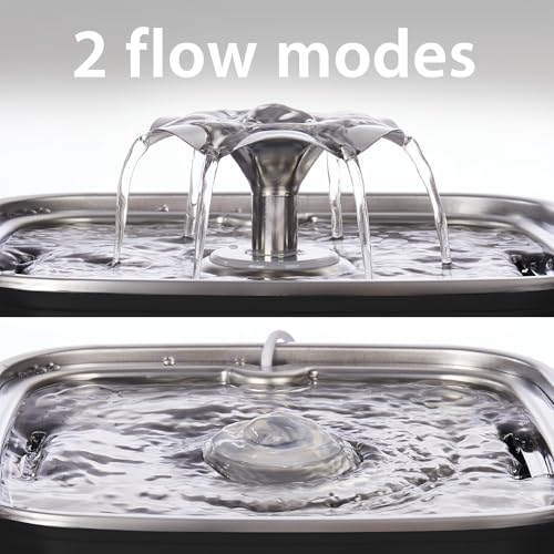 Image of Veken Innovation Award Winner Stainless Steel Cat Water Fountain, 108oz /3.2L Automatic Pet Fountain Dog Water Dispenser with Replacement Filters & Silicone Mat for Cats, Dogs (Space Black)