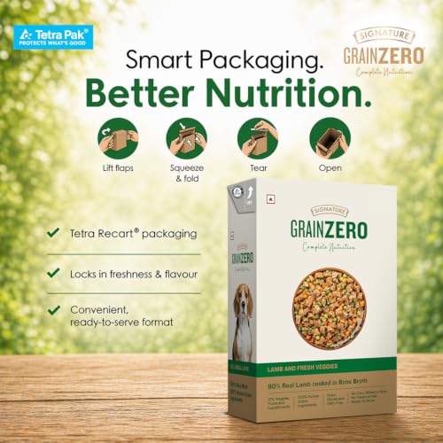 Image of Grain Zero Dog Fresh Food Tetra Pak Lamb & Vegetables, for Adult & Puppy, 350g | Supports Joint & Health | Supports Immune System | Anti Inflammatory Properties | Ready to Serve | One Pack One Meal