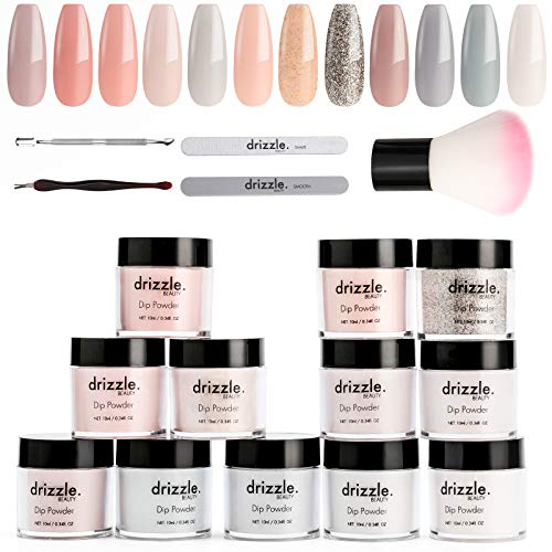 Acrylic Nail Powder Kit Dip Powder Colors Set 12 Color Dipping Nail Powder Starter Kit Neutrals Collection Nude Gray Glitter Series Color Clear Acrylic Powder for Nails Christmas Gift