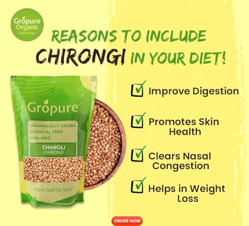 Image of GroPure Organic | Chironji Seeds 200g | Raw Charoli | Almondette Kernels | Chiraunji | Chemical-Free | For Kheer, Halwa & Payasam | Chironji Dry Fruit | Sarapappu