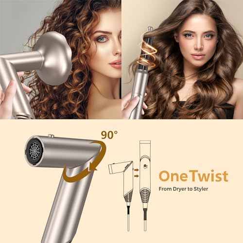 UKLISS 6 in 1 Magic Air Styler Hair Dryer Brush with Diffuser Air Curling Wands Volumizing Brush Blow Dryer Nozzle Straightener Comb Curlers Hair Styler Hairdryers for Women Gifts, Gold - Image 3