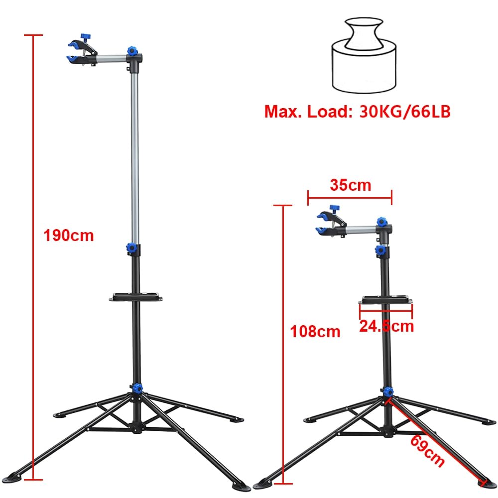 Yaheetech Pied atelier Vélo VTT Hauteur Réglable 108 -190 cm, Support de Réparation Vélo Poste de Montage pour Bicyclette avec Pince de Serrage Léger et Portable Pivotant à 360