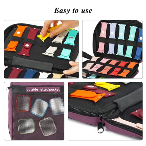 Image of PACMAXI 20 Watch Bands Storage Carrying Case Compatible with Watches,Expandable Watch Band Holder Stores 20 Watch Bands Fit for Most Sizes of Watch Straps,Organizer for Watch Bands, Bag Only (Purple)