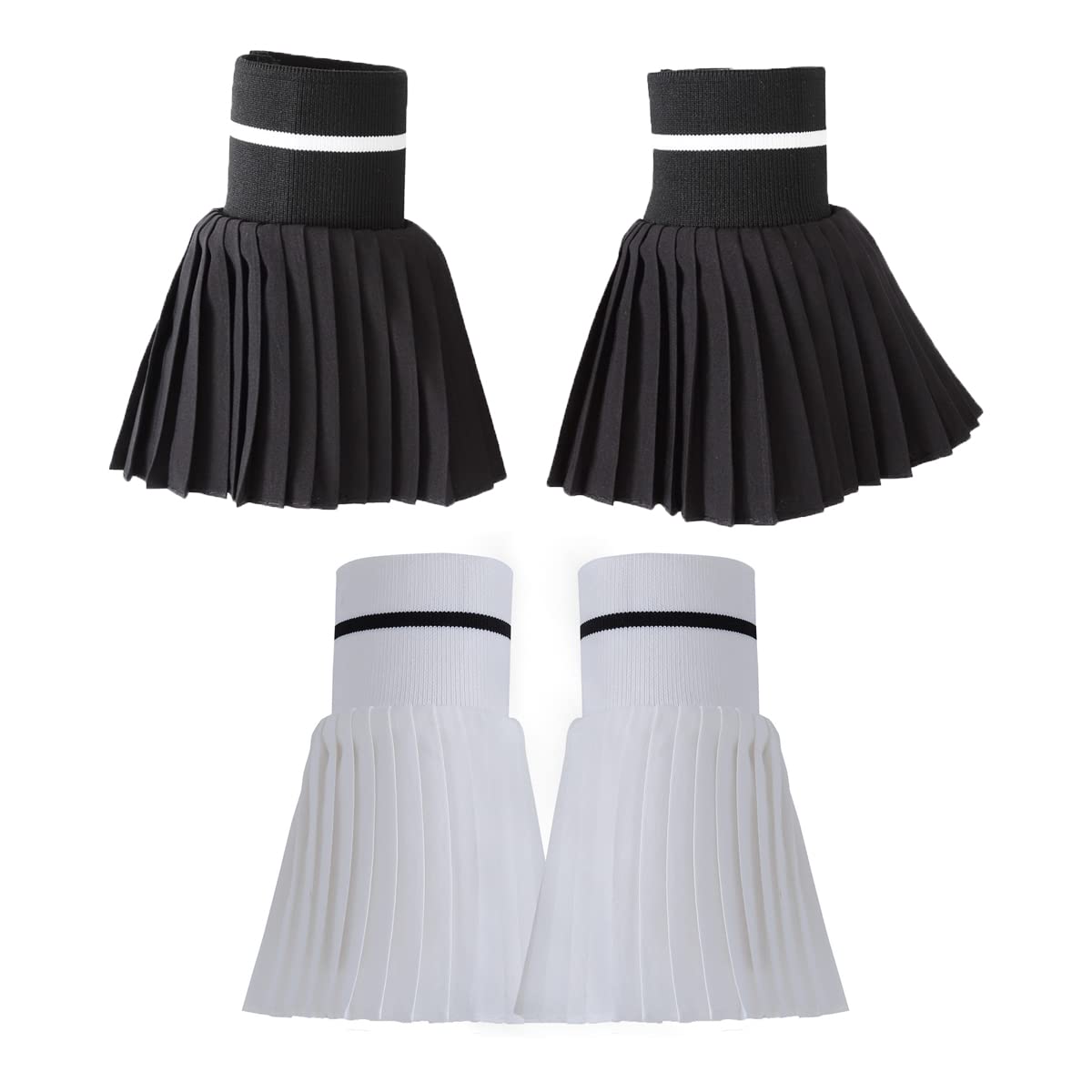 JOIZPAPA 2 Pairs Wrist Cuffs for Women's Fashion Pleated Horn Cuff Detachable Shirt Fake Sleeve Cuffs Sunscreen Decorated Accessories Black and White