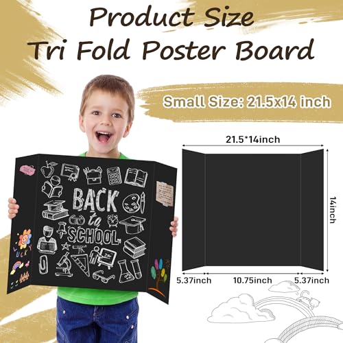Image of PSHVYM 4 Pcs Black Trifold Poster Board, 21.5 x 14 inches Poster Board with Double Sided Tapes and Cardboard, Corrugated Presentation /Display Board for School Project, Science Fair, Business