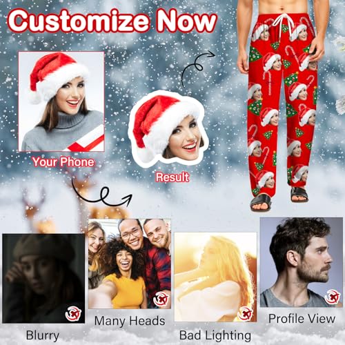 Personalized Christmas Mens Pajama Pants with Photo Custom Xmas Pajama Pants Bottoms Sleepwear Gifts for Men Women Wife4