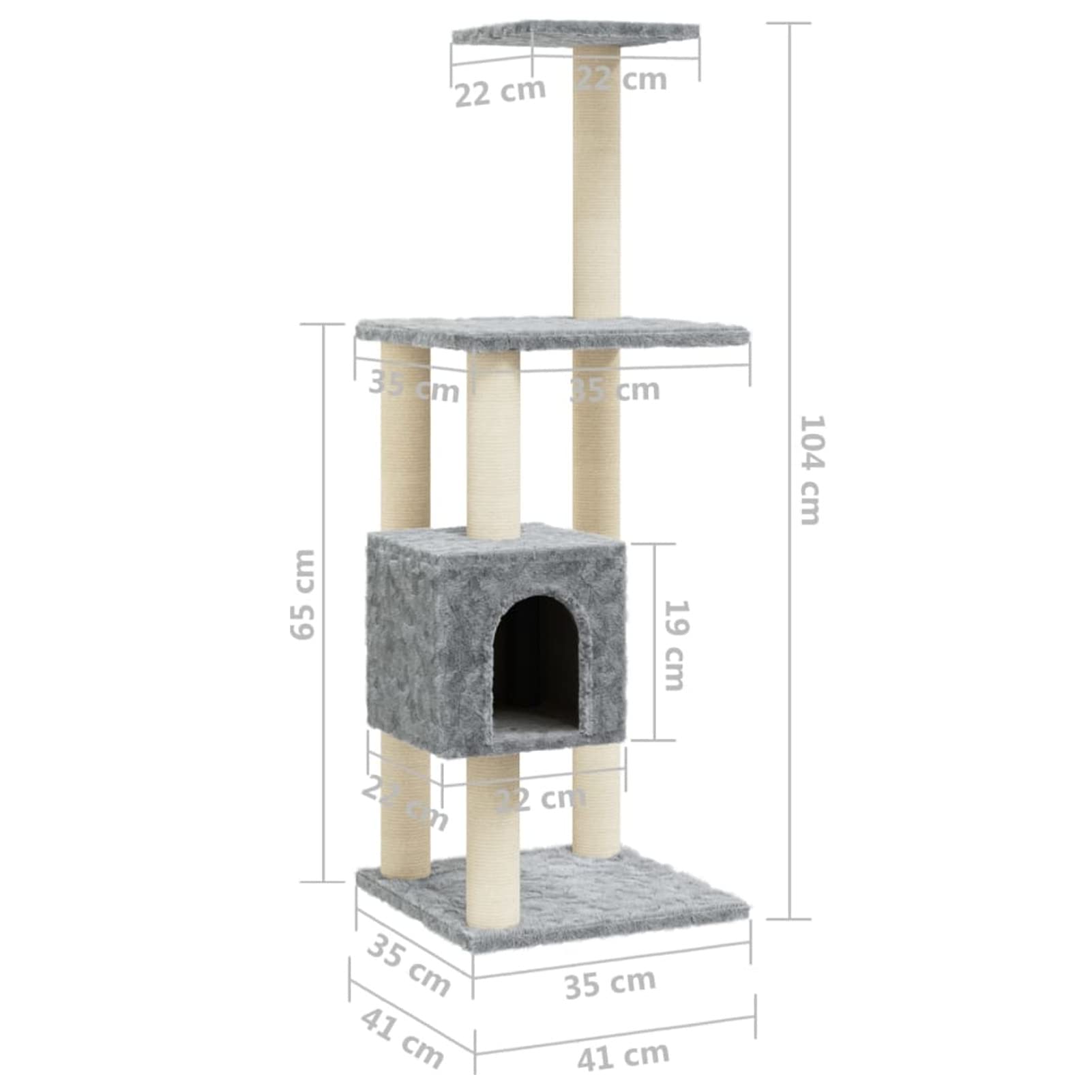Rascador para Gatos con Postes de sisal, ZEYUAN Arbol para Gatos, Gatos Accesorios, Arranhador para Gatos, Arbol Rascador Gatos, Gris Claro 104 cm