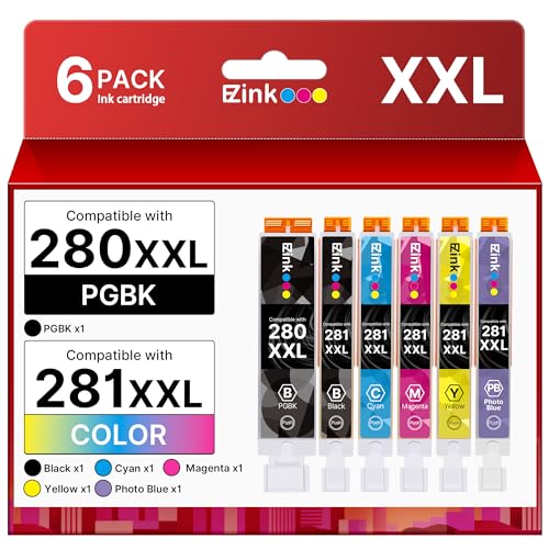 E-Z Ink Compatible TS9120 Ink Cartridge Replacement for Canon PGI-280XXL CLI-281XXL PGI 280XXL CLI 281XXL to use with PIXMA TS8320 TS8220 TS8120 (PGBK, Black, Photo Blue, Cyan, Magenta, Yell