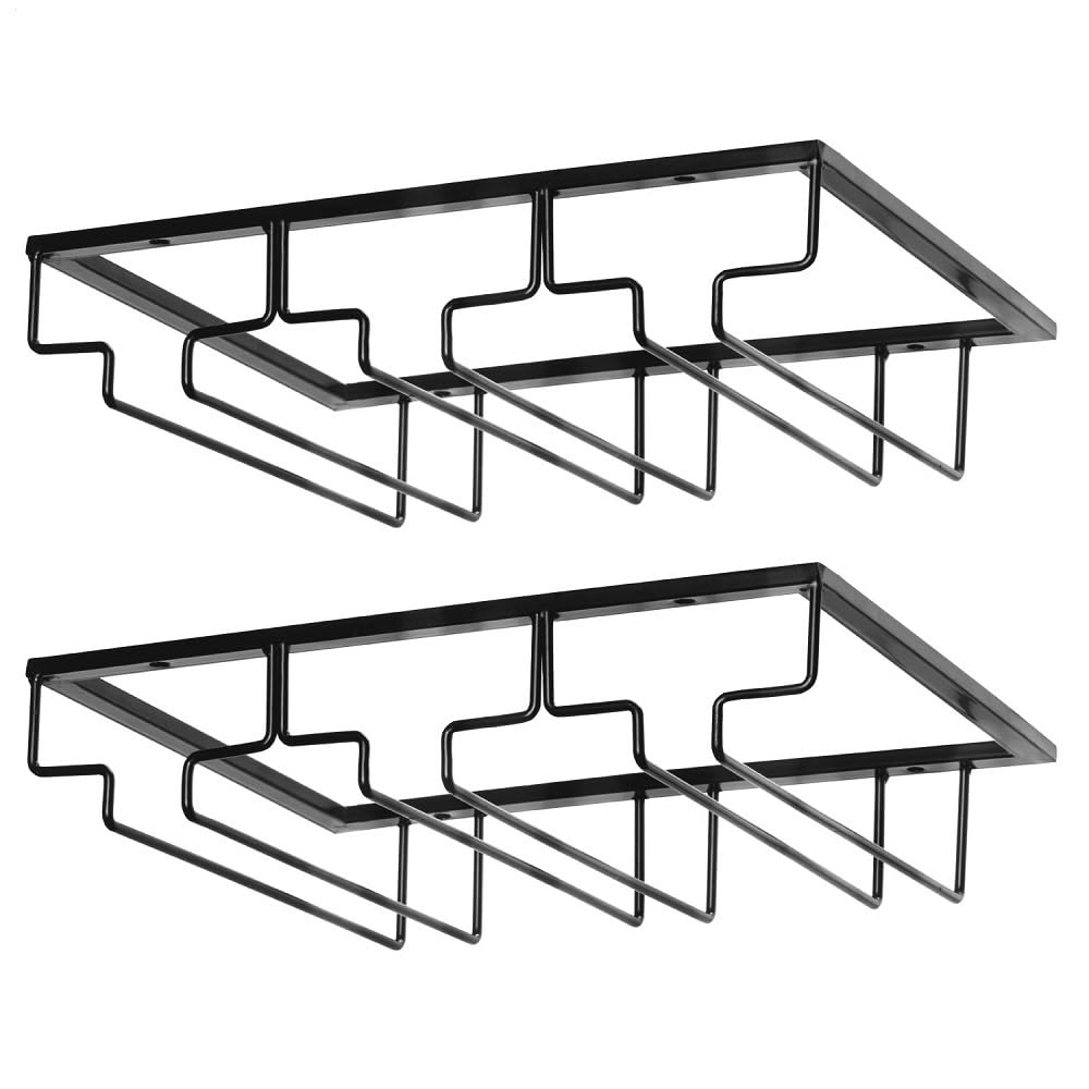 FOMANSH Soporte para copas de vino, para debajo del mueble, organizador de metal para bar o cocina, 2 unidades, Negro