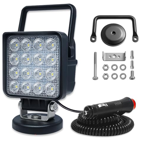 Willpower 1pcs Faro da Ricerca Led con base magnetica, riflettore portatile da 4 pollici 48W, fari led per auto SUV rimorchio trattore camion campeggio